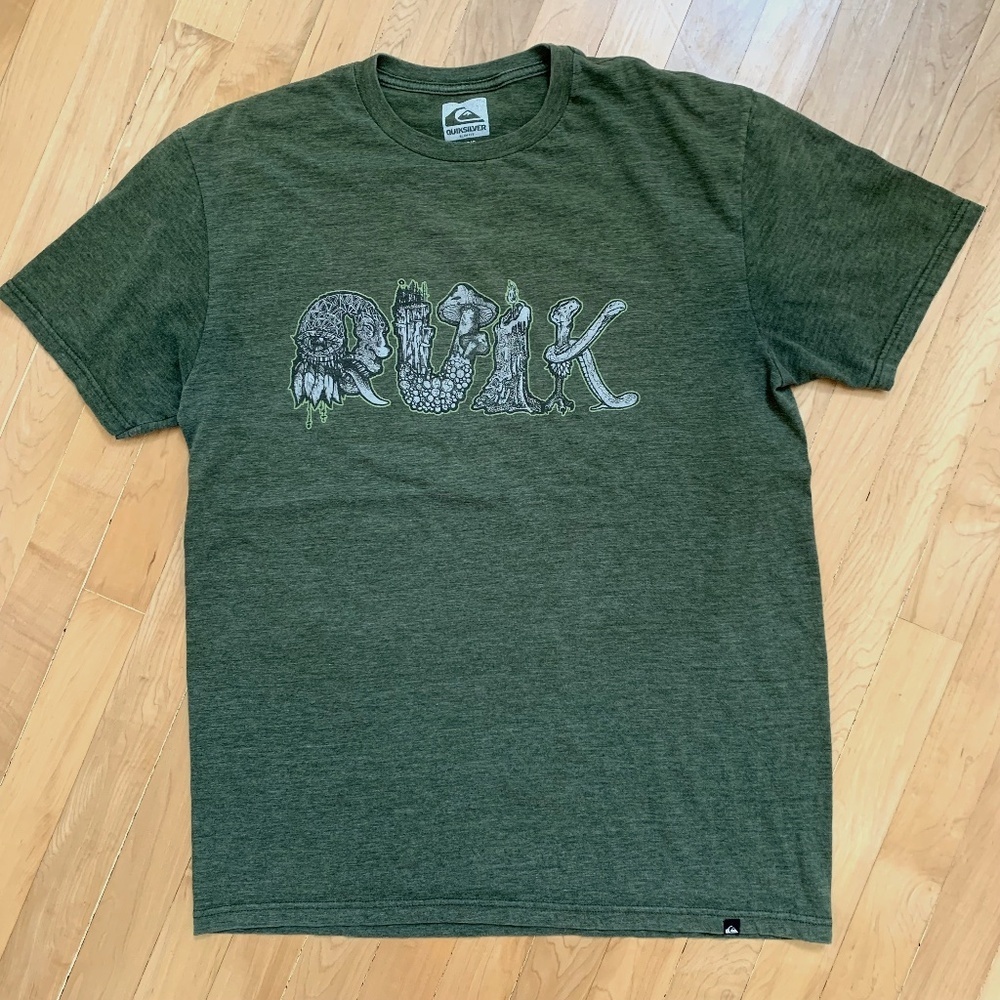 Quiksilver "Quik" Green Graphic T-Shirt Size Large